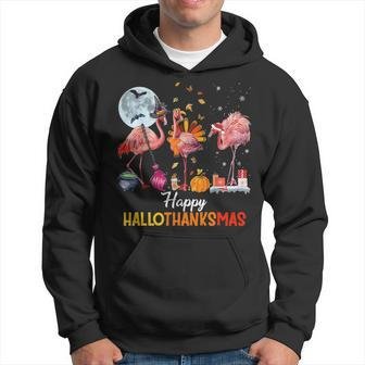 Happy Hallothanksmas Flamingo Halloween Thanksgiving And Christmas Gift 1 Men Hoodie - Thegiftio UK