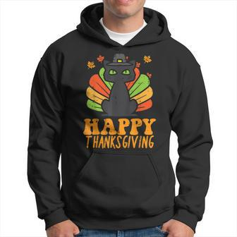 Happy Thanksgiving Black Cat Turkey Funny Thanksgiving Hoodie - Thegiftio UK