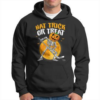 Hat Trick Or Treat Skeleton Pumpkin Ice Hockey Halloween Men Hoodie - Thegiftio UK