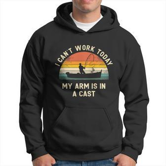I Cant Work Today My Arm Is In A Cast Fishing Fisherman Retro Vintage Hoodie - Thegiftio UK