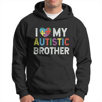 I Love My Autistic Brother Autism Awareness Heart Puzzle Graphic Design Printed Casual Daily Basic Men Hoodie - Thegiftio UK