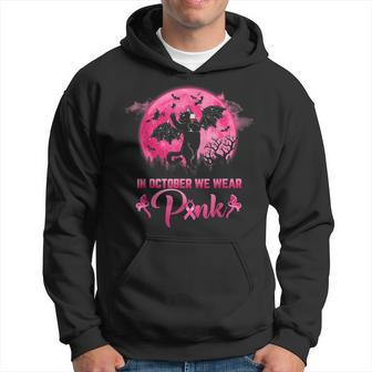 In October We Wear Pink Funny Cat Halloween Breast Cancer Men Hoodie Graphic Print Hooded Sweatshirt - Thegiftio UK