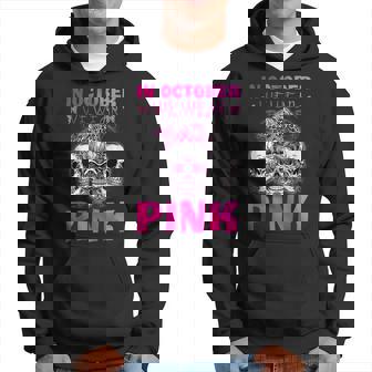 In October We Wear Pink Sugar Skull Breast Cancer Awareness Men Hoodie Graphic Print Hooded Sweatshirt - Thegiftio