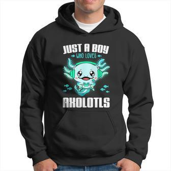 Just A Boy Who Loves Axolotls Funny Axolotl Gamer Kids Boys Hoodie - Thegiftio UK