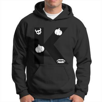 K Name Character Skull With Horns Pumpkin Halloween Quote Graphic Design Printed Casual Daily Basic Hoodie - Thegiftio UK