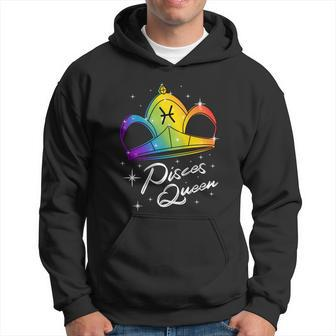 Lgbtq Pisces Queen Zodiac With Rainbow Flag Gay Pride Crown Men Hoodie - Thegiftio UK