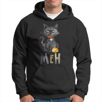 Meh Cat Black Funny For Women Funny Halloween Hoodie - Seseable