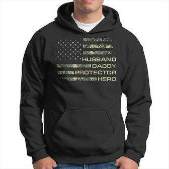 Mens Husband Daddy Protector Hero Fathers Day Flag Gift V2 Men Hoodie - Thegiftio UK
