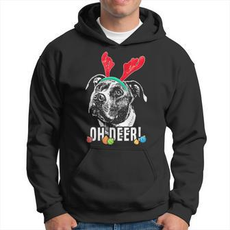 Oh Deer Funny Pit Bull Xmas Men Hoodie Graphic Print Hooded Sweatshirt - Thegiftio UK