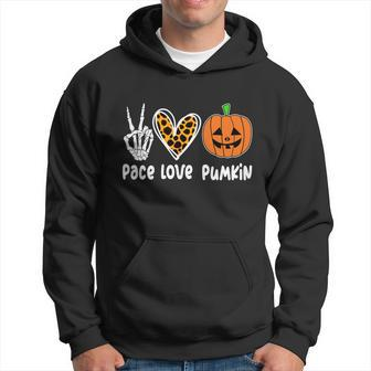 Pace Love Pumkin Halloween Love Heart Skeleton Peace Pumpkins Graphic Design Printed Casual Daily Basic Hoodie - Thegiftio UK