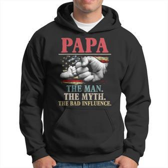 Papa The Man The Myth The Bad Influence American Flag Men Hoodie - Thegiftio UK
