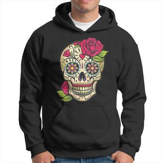 Pink Rose Sugar Skull Dia De Los Muertos Mexican Halloween Men Hoodie - Thegiftio UK
