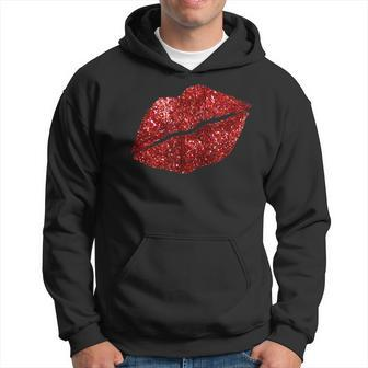 Red Kissing Lipstick Glitter Lips Kiss Red Lips Valentine Men Hoodie - Thegiftio UK