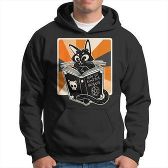 Retro Halloween Black Cat Funny Witch Book Cat Lover Hoodie - Seseable