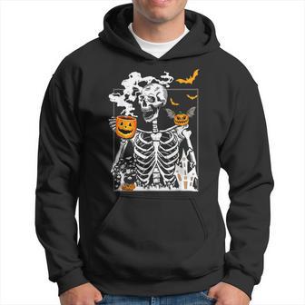 Skeleton Drinking Coffee Lover Funny Halloween Skull Men Hoodie Graphic Print Hooded Sweatshirt - Thegiftio