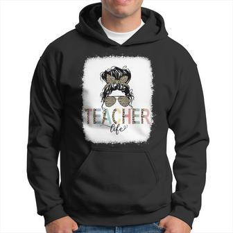 Teacher Life Bleached Shirt Teacher Life Royal Messy Bun Hoodie - Seseable