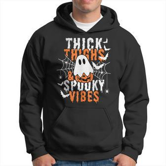 Thick Thighs And Spooky Vibes Funny Ghost Pumpkin Halloween Hoodie - Seseable