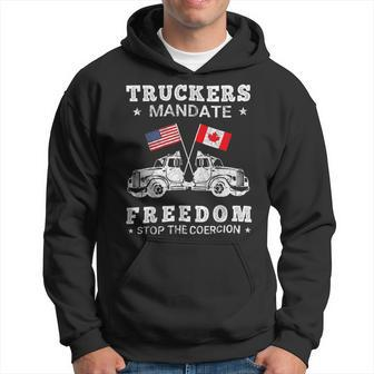 Trucker Truckers Mandate Freedom Stop The Coercion Usa Canada Flags Hoodie - Seseable