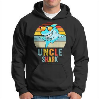 Uncle Shark Vintage Retro Shark Lover Fathers Day Men Hoodie Graphic Print Hooded Sweatshirt - Thegiftio UK