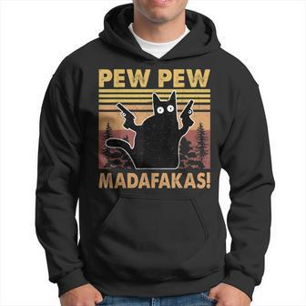 Vintage Black Cat Pew Pew Madafakas Funny Crazy Cat Lovers V2 Hoodie - Seseable