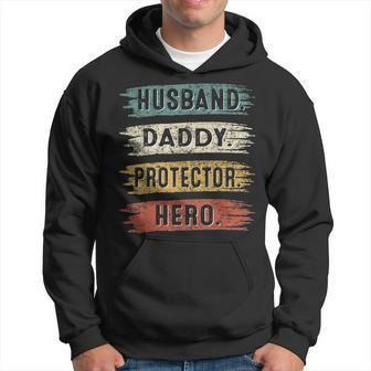 Vintage Husband Daddy Protector Dad Hero Happy Fathers Day Men Hoodie - Thegiftio UK