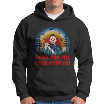 Vintage Real Man Will Chase After You Halloween Character Men Hoodie - Thegiftio UK
