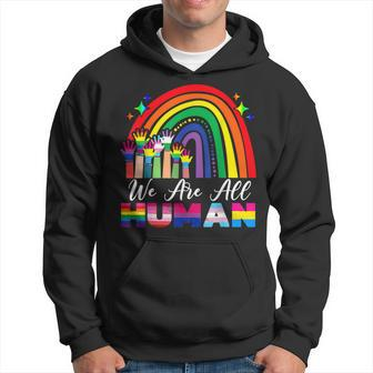 We Are All Human Pride Ally Lgbt Flag Gay Pride Month Men Hoodie Graphic Print Hooded Sweatshirt - Thegiftio UK