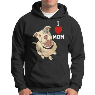 Womens I Love Mom Valentines Day Cute Dog Pitbull Mama V Day Pajama Men Hoodie - Thegiftio UK