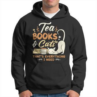 Womens Tea Books And Cats Cat Book Lovers Reading Book Hoodie - Thegiftio UK