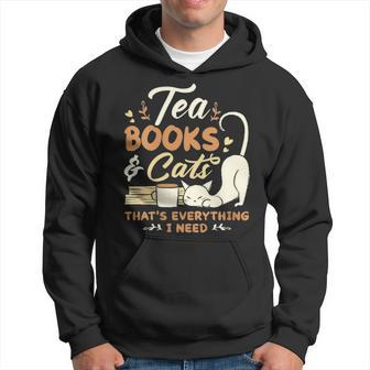Womens Tea Books And Cats Cat Book Lovers Reading Book V Neck Men Hoodie - Thegiftio UK
