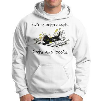 Cat Book For Women Life Is Better With Cats And Books Men Hoodie - Thegiftio UK