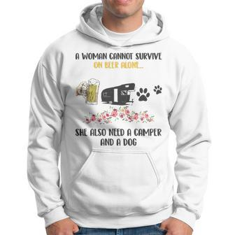 Dog Gift Idea A Woman Cannot Survive Beer Alone She Need Camper Graphic Design Printed Casual Daily Basic Men Hoodie - Thegiftio UK