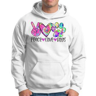Dog Lover Peace Love Dogs Tie Dye Rescue Puppy Gifts Womens Men Hoodie Graphic Print Hooded Sweatshirt - Thegiftio UK