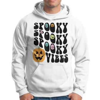 Groovy Spooky Vibes Scary Pumpkin Face Funny Halloween Hoodie - Seseable