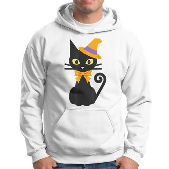 Halloween Black Cat With Hat And Bow Japanese Funny Hoodie - Seseable