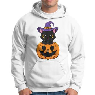 Halloween Cute Black Cat Witch Hat Pumpkin For Kids Girls Hoodie - Seseable