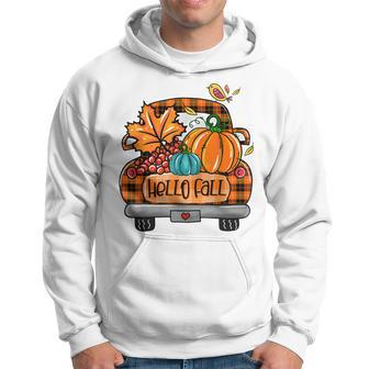Hello Fall Orange Plaid Truck Pumpkin Funny Fall Autumn Hoodie