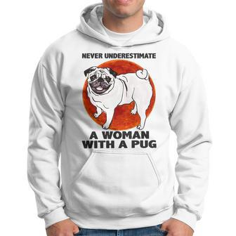 Never Underestimate A Woman With A Pug Men Hoodie - Thegiftio UK