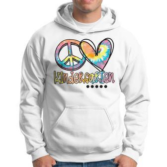 Peace Love Kindergarten Funny Tie Dye First Day Of School Men Hoodie Graphic Print Hooded Sweatshirt - Thegiftio UK
