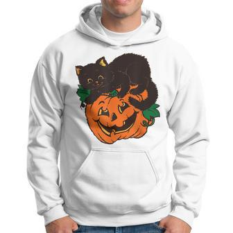 Pumpkin And Black Cat Halloween Vintage Costume Hoodie - Seseable