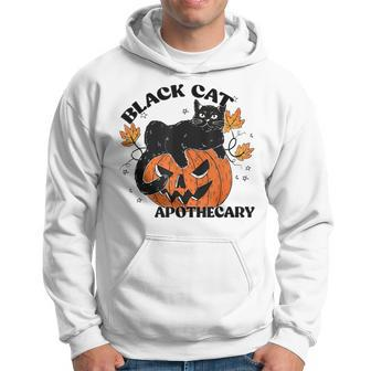 Retro Black Cat Apothecary And Pumpkin Halloween Vintage Hoodie - Seseable