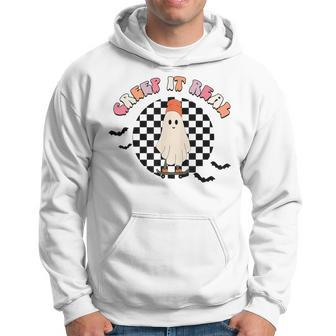 Retro Checkered Creep It Real Ghost Skater Funny Halloween Hoodie - Seseable
