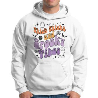 Retro Groovy Thick Thighs And Spooky Vibes Funny Halloween Hoodie - Seseable