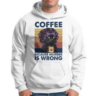 Retro Navy Grandma Black Cat Coffee Because Murder Is Wrong Hoodie - Thegiftio UK