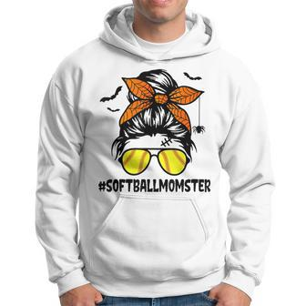 Softball Momster Shirt For Women Halloween Mom Messy Bun Men Hoodie - Thegiftio UK