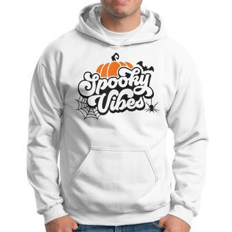 Spooky Vibes Pumpkin And Spiderweb Halloween Leopard Hoodie - Seseable