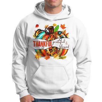 Thankful Grateful Blessed Plaid Leopard Pumpkin Thanksgiving Men Hoodie - Thegiftio UK
