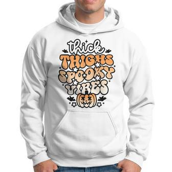 Thick Thighs Spooky Vibes Retro Groovy Halloween Spooky Hoodie - Seseable