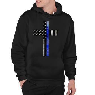 A Christian Cross Showing Support For Law Enforcement - Thin Blue Line Tshirt Hoodie - Monsterry DE