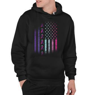 Blue Pink Teal Ribbon Flag Thyroid Cancer Awareness Hoodie - Monsterry UK
